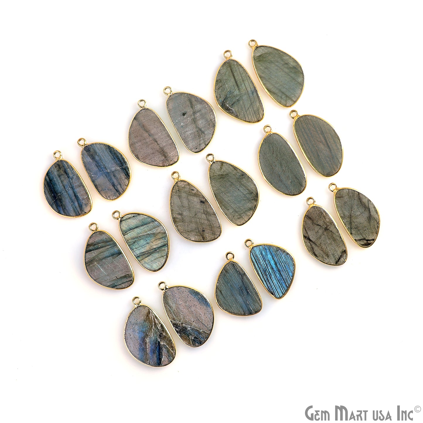 Labradorite Free Form Gold Plated Single Bail Bezel Smooth Slab Slice Thick Gemstone Connector 31x17mm 1 Pair