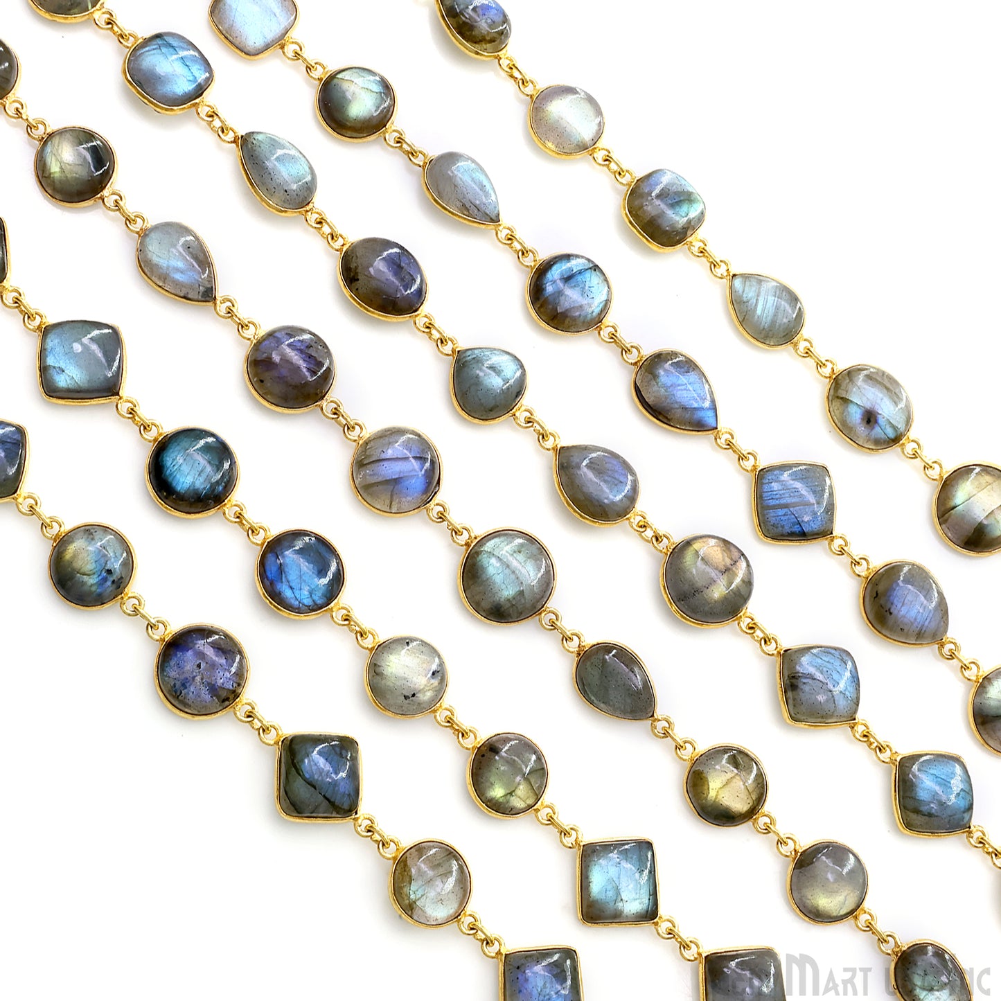 Labradorite Cabochon 10mm Mix Shape Gold Plated Bezel Continuous Connector Chain