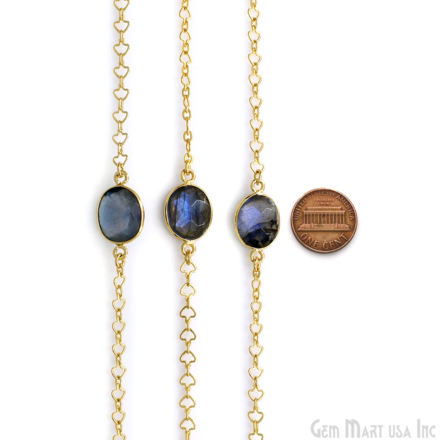 Labradorite Free Form 10mm Gold Plated Link Bezel Connector Chain