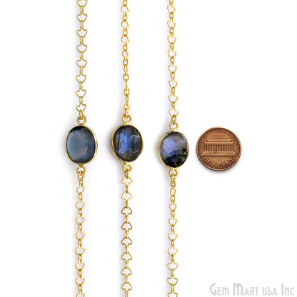 Labradorite Free Form 10mm Gold Plated Link Bezel Connector Chain