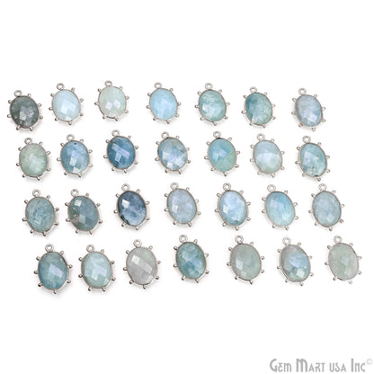 Oval 21x15mm Design Bezel Silver Plated Single Bail Gemstone Connector