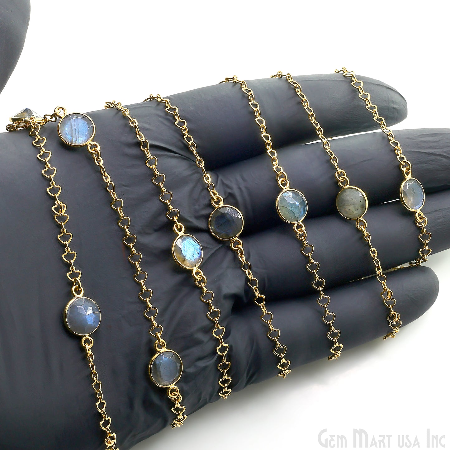 Labradorite Round 10mm Gold Plated Link Bezel Connector Chain