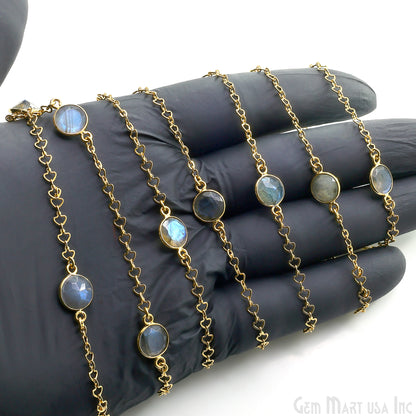 Labradorite Round 10mm Gold Plated Link Bezel Connector Chain