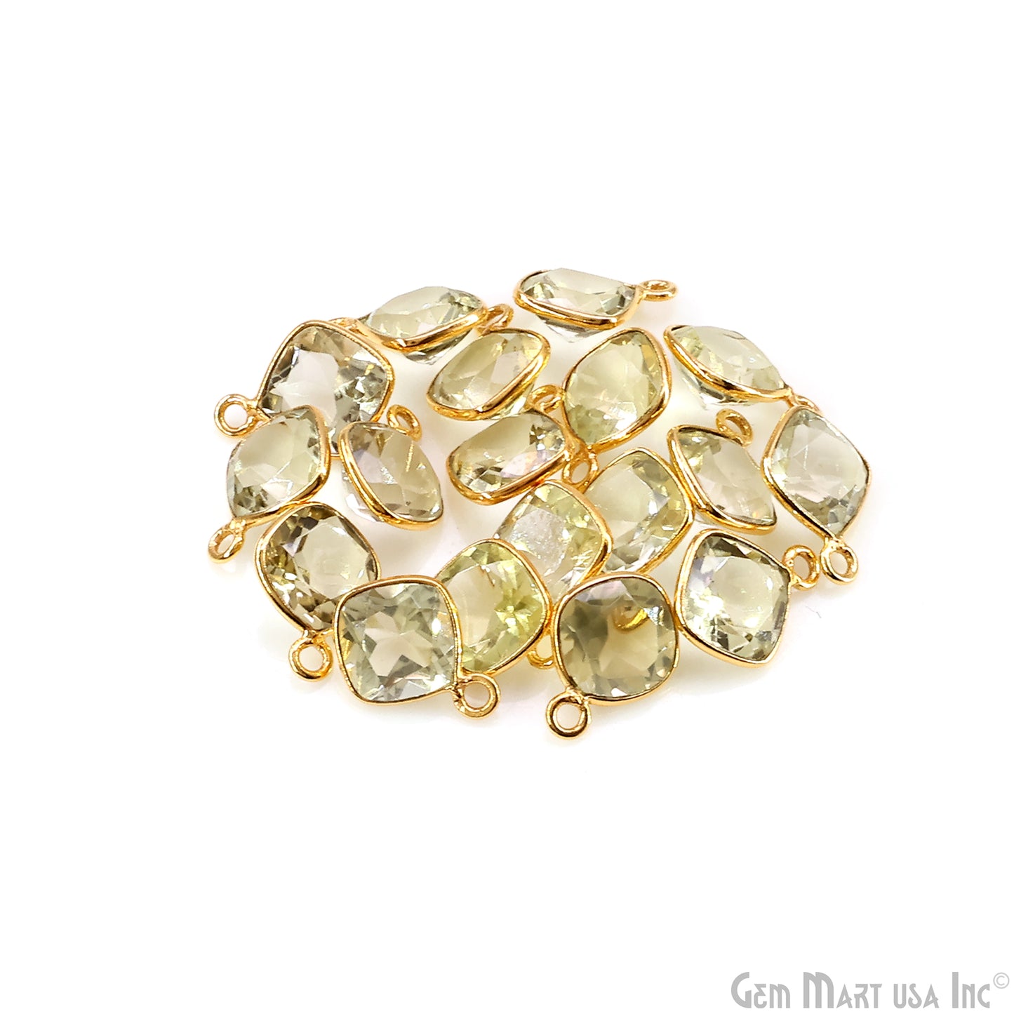 Cushion 8mm Brilliant Cut Gold Plated Bezel Single Bail Connector