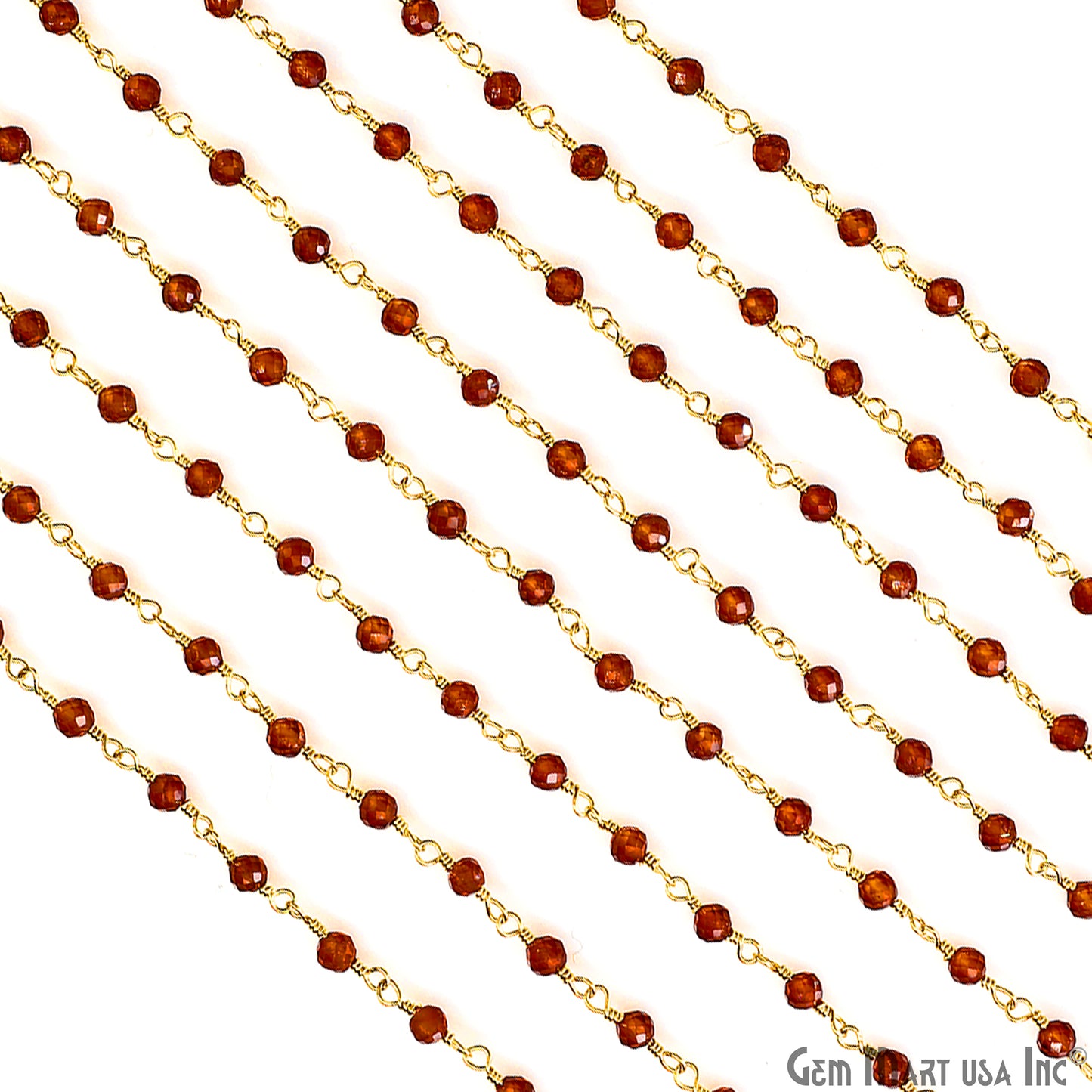 Hessonite 3-3.5mm Beads Gold Wire Wrapped Rosary Chain