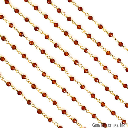 Hessonite 3-3.5mm Beads Gold Wire Wrapped Rosary Chain