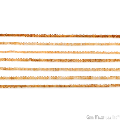 Lemon Topaz Faceted Round Drilled Beads 3-4mm Waist Beads, Rondelle Bead Strand 14 Inch