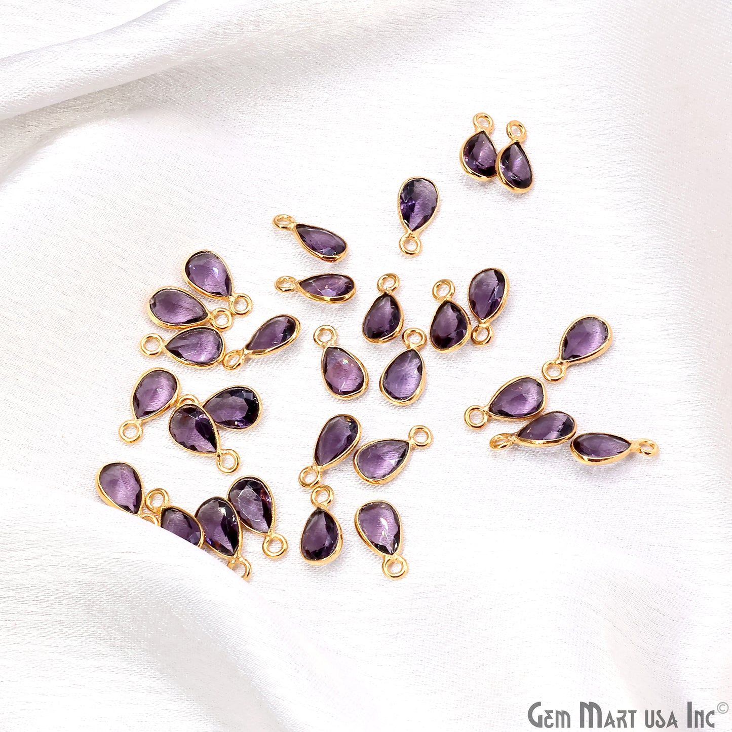 Amethyst Pears 7x5mm Brilliant Cut Gold Plated Bezel Single Bail Gemstone Connector