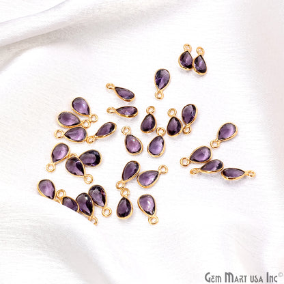 Amethyst Pears 7x5mm Brilliant Cut Gold Plated Bezel Single Bail Gemstone Connector