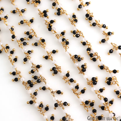 Rainbow & Black Spinel 2.5-3mm Faceted Beads Gold Plated Cluster Dangle Rosary Chain