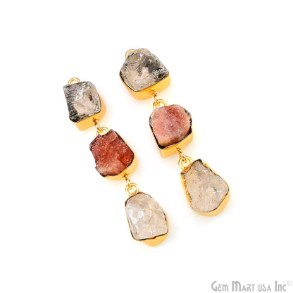 Rough Gemstone Bezel Setting 52x9mm Gold Plated Long Dangle Earring Pair Connectors