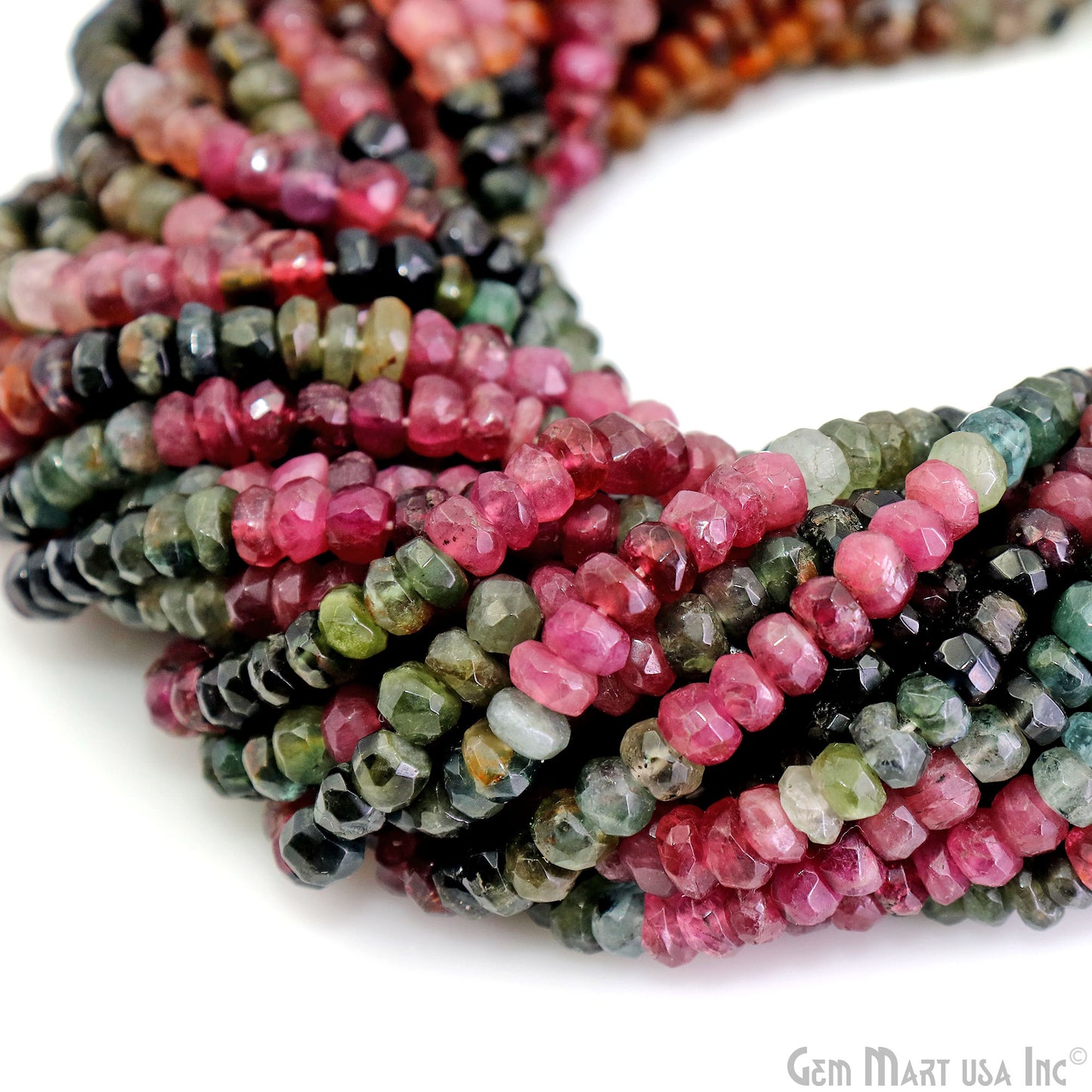 Multi Tourmaline Rondelle Beads, 13 Inch Gemstone Strands, Drilled Strung Nugget Beads, Faceted Round, 5-6mm