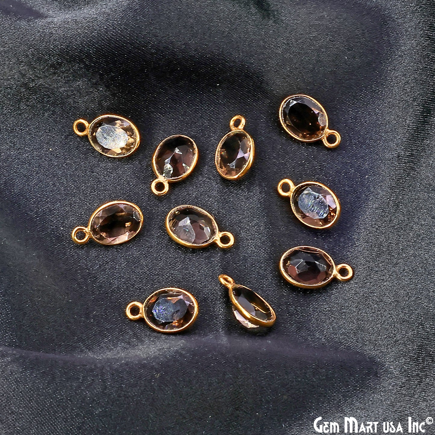 Oval 7x9mm Brilliant Cut Gold Plated Bezel Single Bail Connector