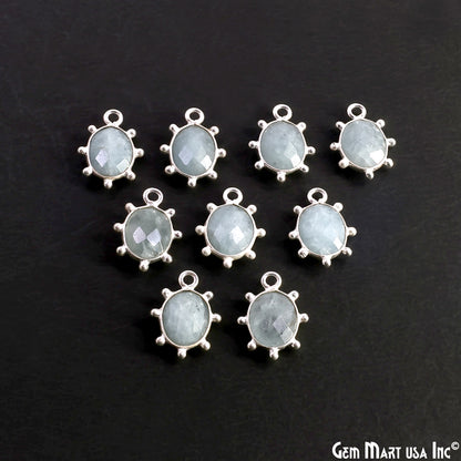 Oval 15x11mm Design Bezel Silver Plated Single Bail Gemstone Connector