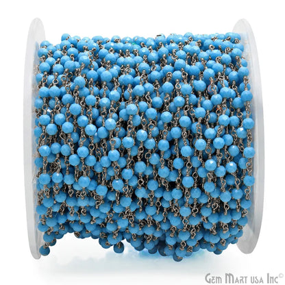 Turquoise Black Plated Wire Wrapped Gemstone Beads Rosary Chain