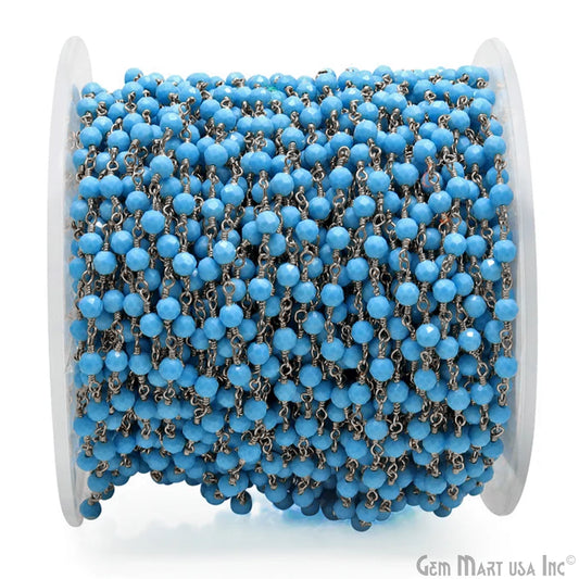 Turquoise Black Plated Wire Wrapped Gemstone Beads Rosary Chain