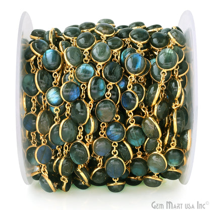 Labradorite Cabochon Round & Oval Shape Gold Plated Continuous Connector Chain