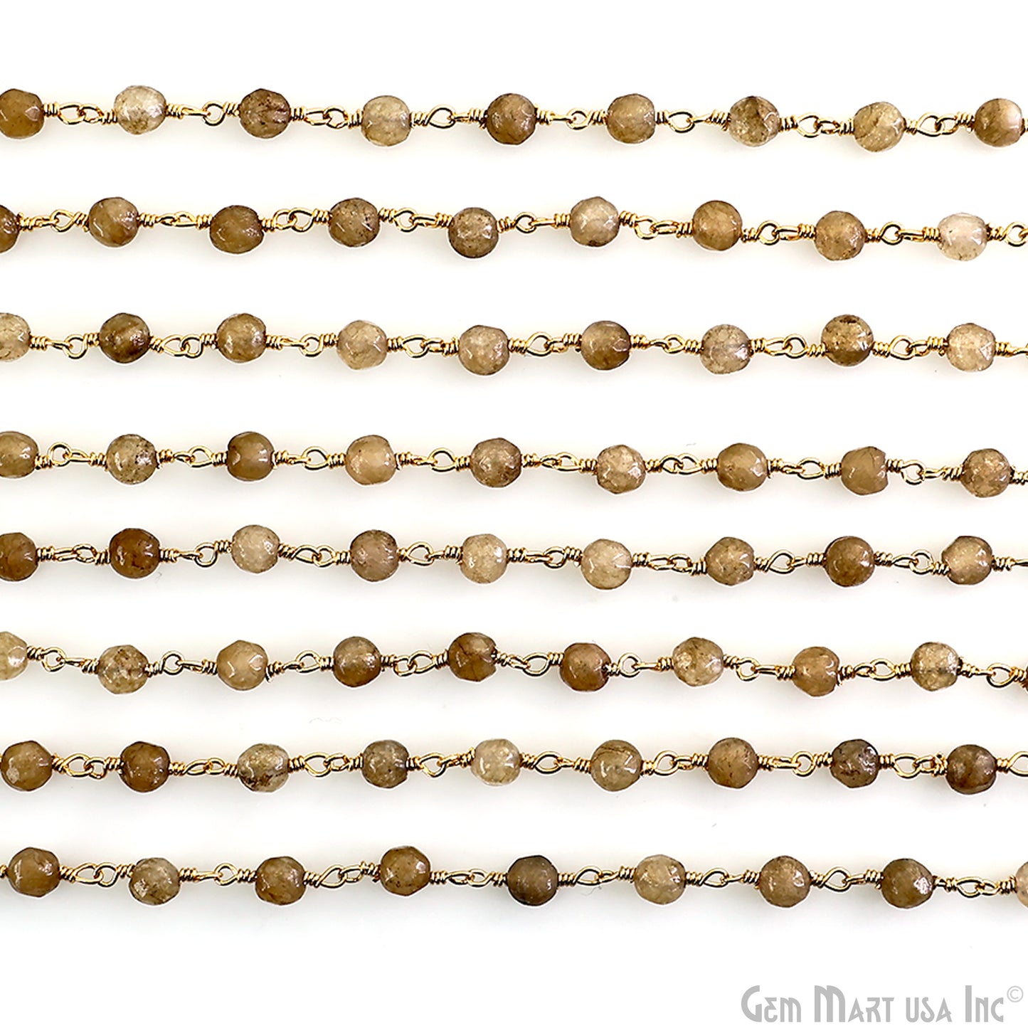 Golden Rutile Jade 4mm Faceted Beads Gold Wire Wrapped Rosary