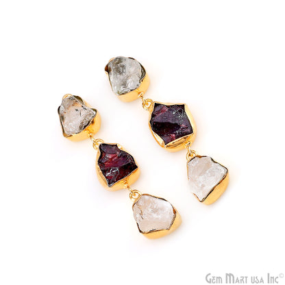 Rough Gemstone Bezel Setting 52x10mm Gold Plated Long Dangle Earring Pair Connectors