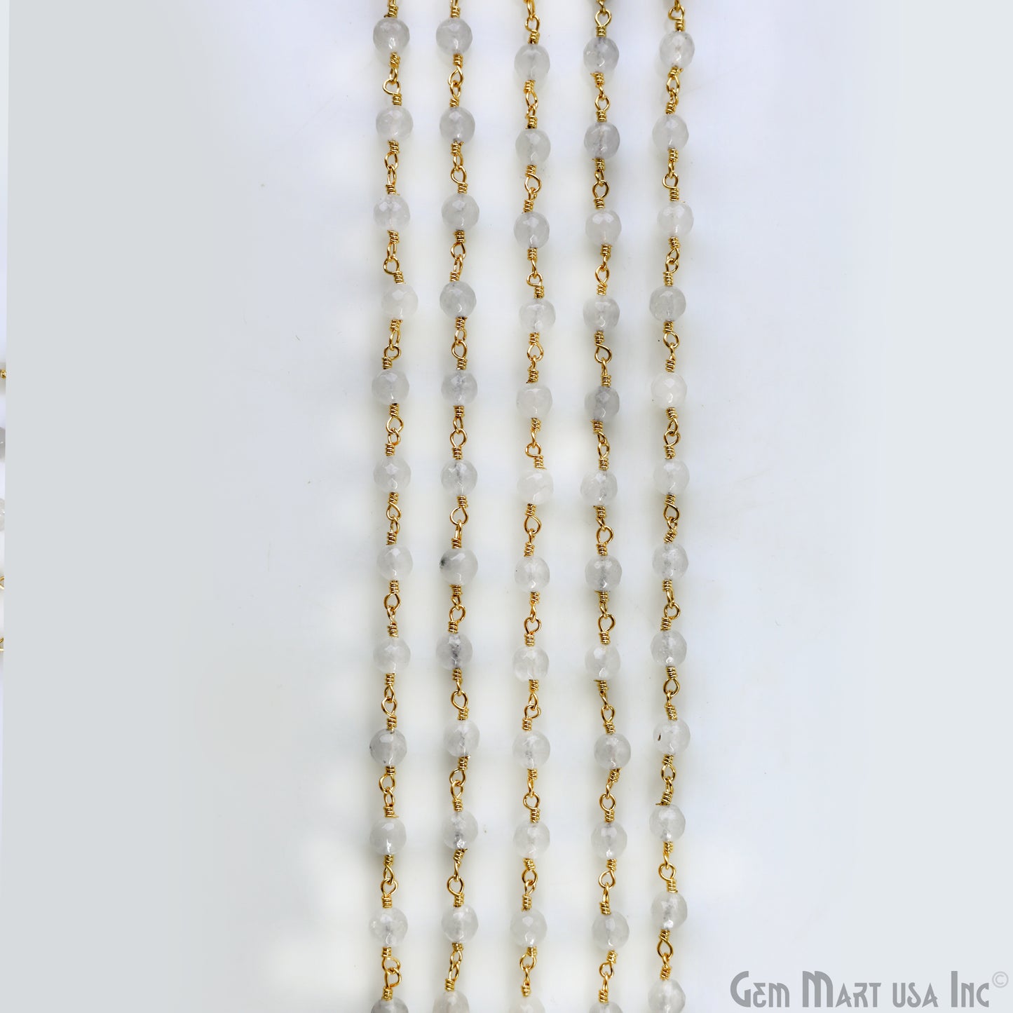 White Jade 6mm Beads Gold Plated Wire Wrapped Rosary Chain