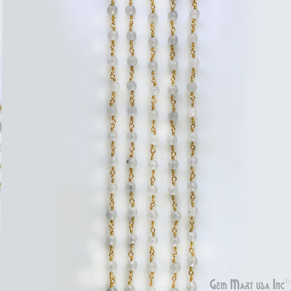 White Jade 6mm Beads Gold Plated Wire Wrapped Rosary Chain