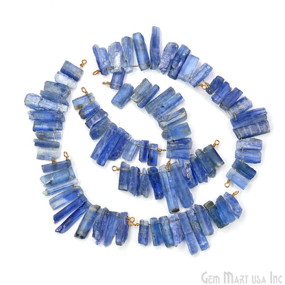 Uncut Gemstone Beads Bar Gold Plated Wire Wrapped Pendant 27x13mm