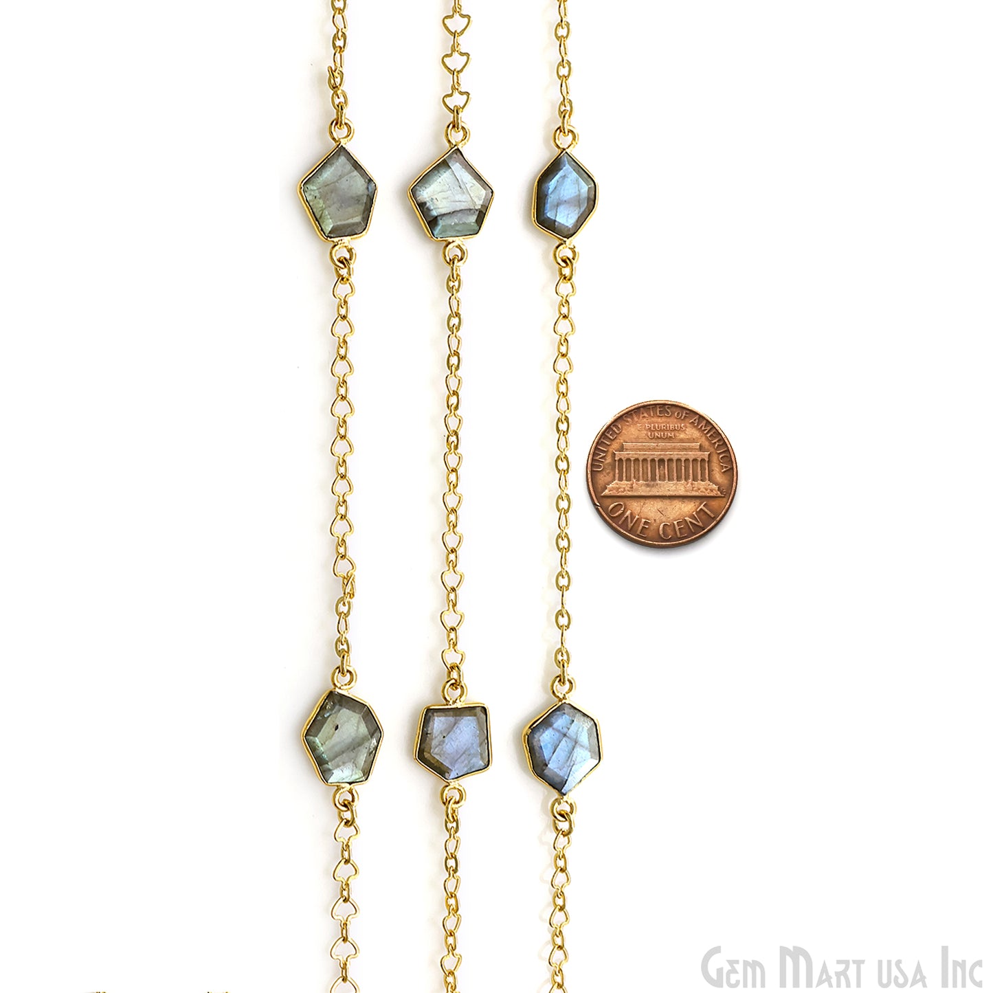 Labradorite Faceted 10mm Free Form Shape Gold Plated Connector Bezel Link Chain