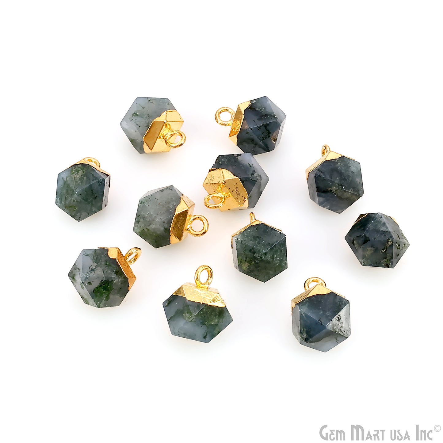 Gemstone Hexagonal Prism Shape Pendant 12x10mm Gold Plated Charm for DIY Jewelry