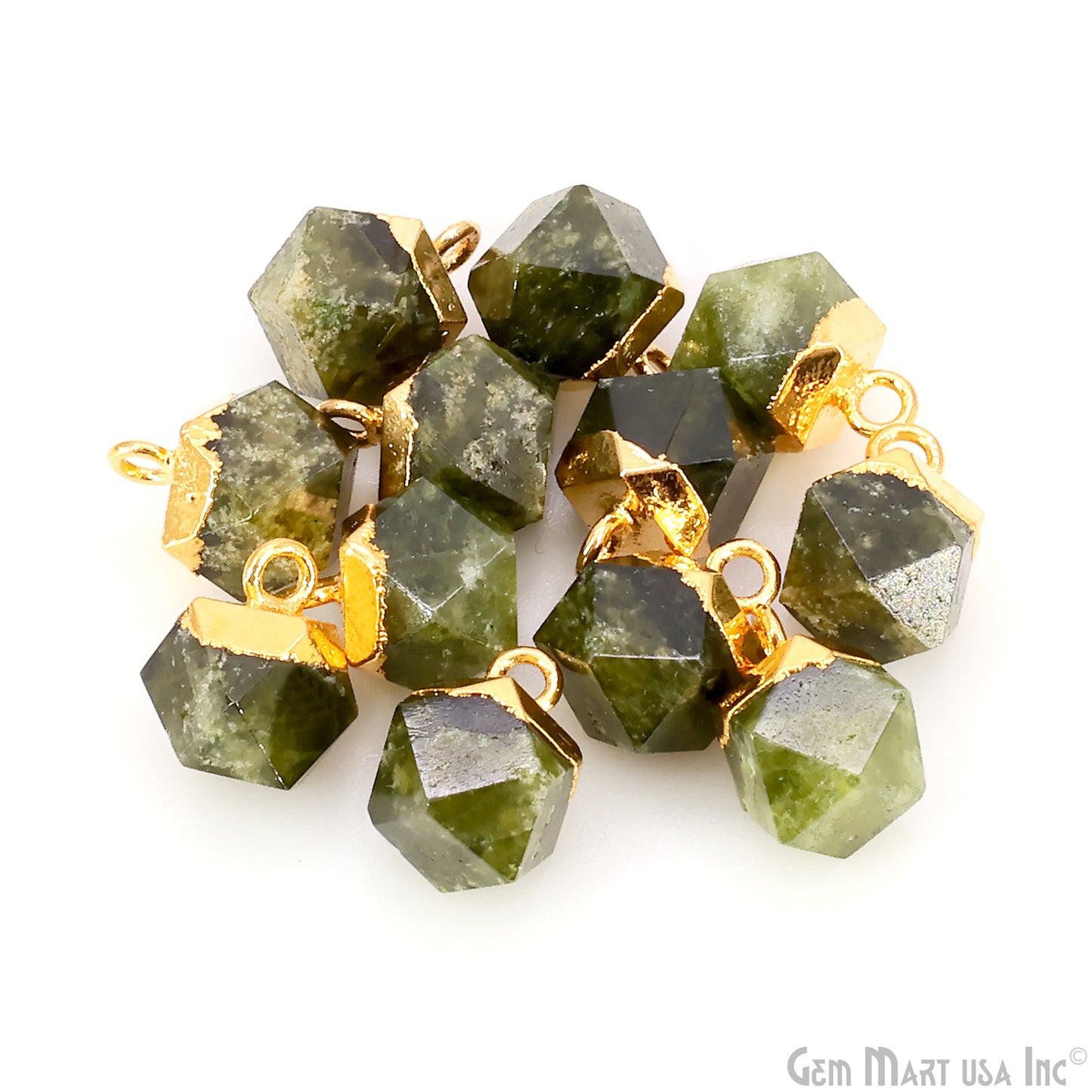 Gemstone Hexagonal Prism Shape Pendant 12x10mm Gold Plated Charm for DIY Jewelry