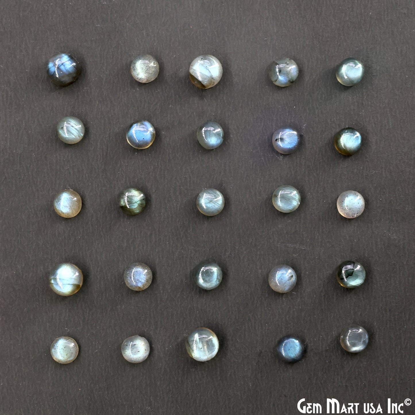 Labradorite Wholesale Gemstones, 100% Natural Semi-Precious Gems, Blue Flash Cabochon Loose Gems, 7mm, Round, 5PC Lot