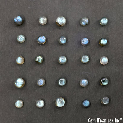 Labradorite Wholesale Gemstones, 100% Natural Semi-Precious Gems, Blue Flash Cabochon Loose Gems, 7mm, Round, 5PC Lot