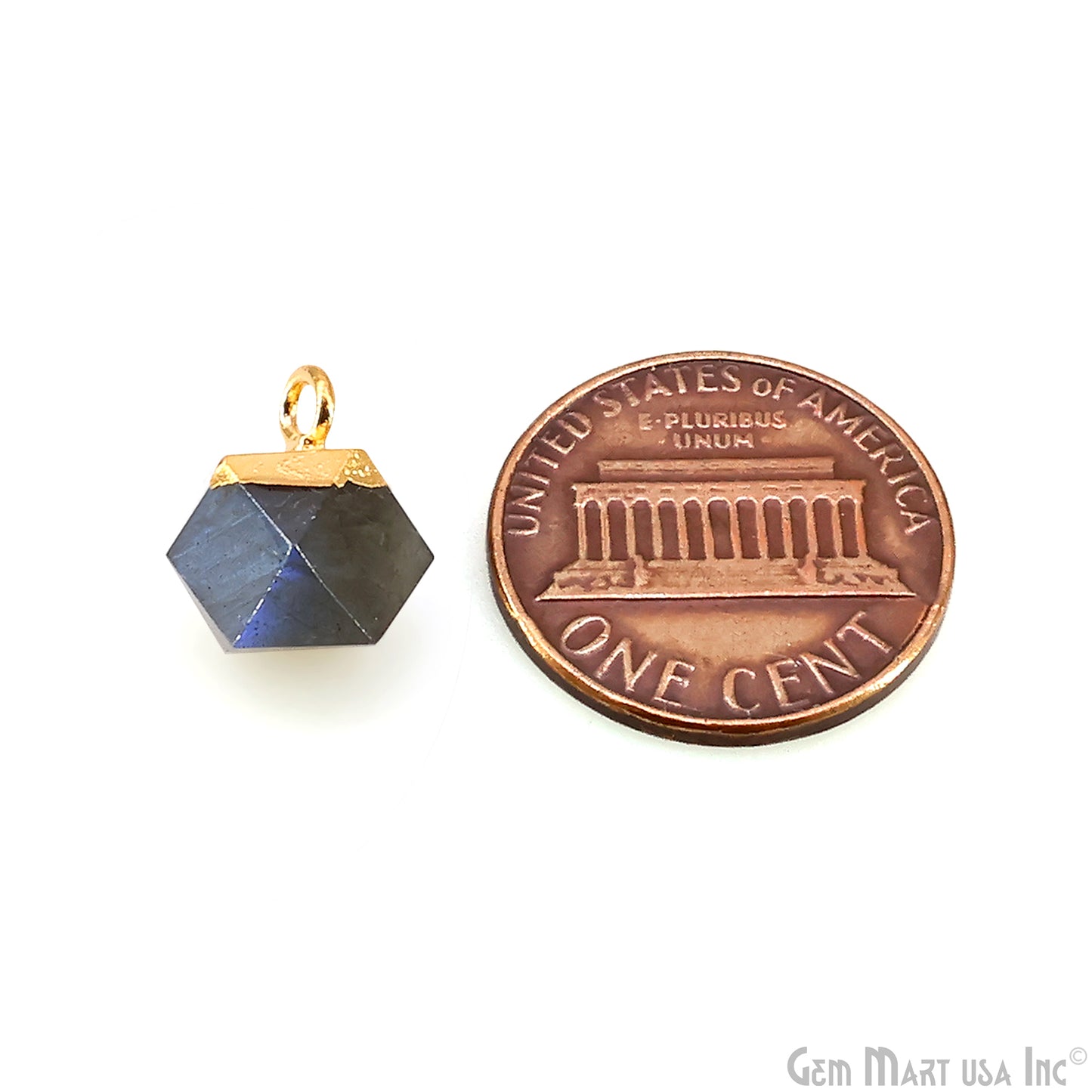 Gemstone Hexagonal Prism Shape Pendant 12x10mm Gold Plated Charm for DIY Jewelry