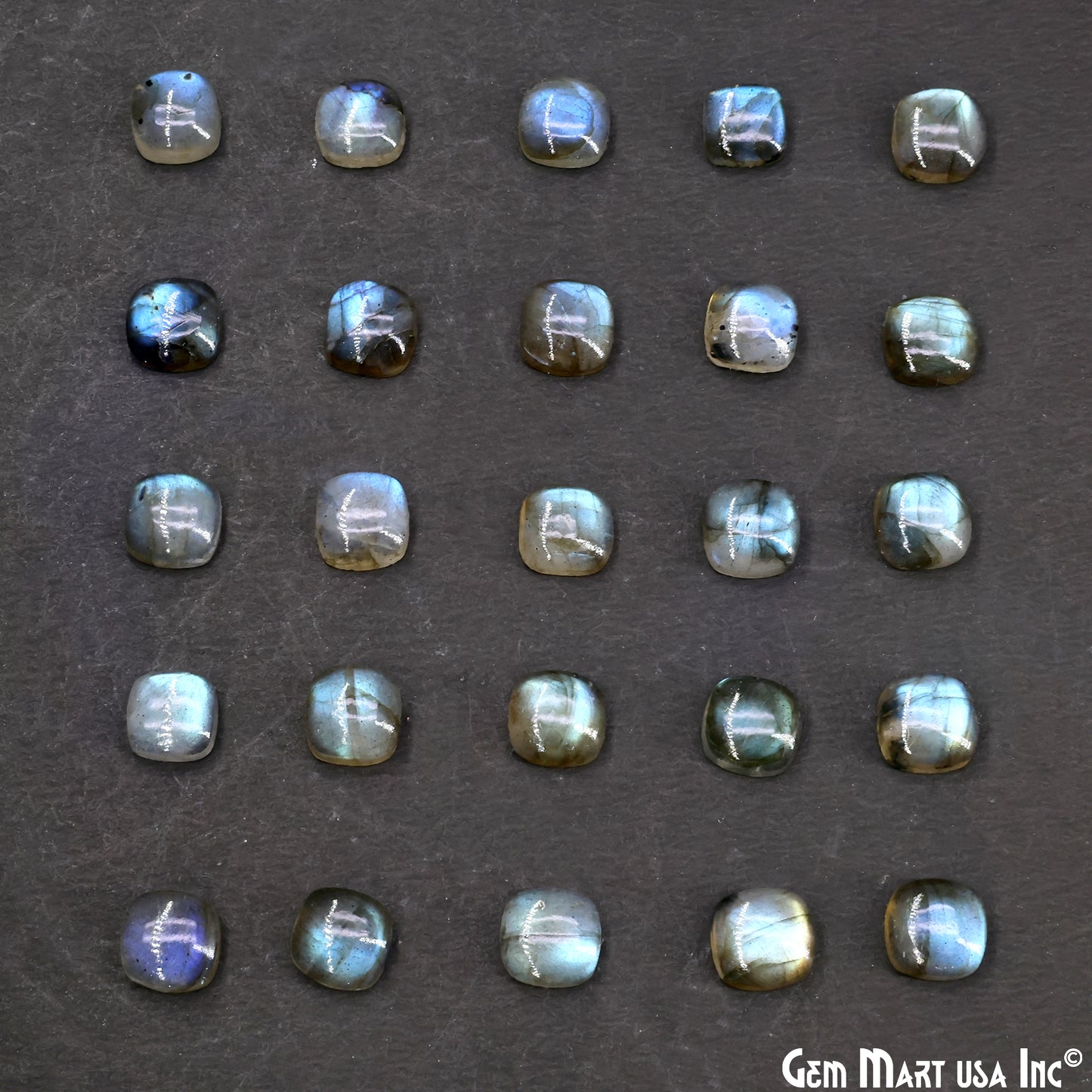 Labradorite Wholesale Gemstones, 100% Natural Semi-Precious Gems, Blue Flash Cabochon Loose Gems, 8mm, Cushion, 4PC Lot