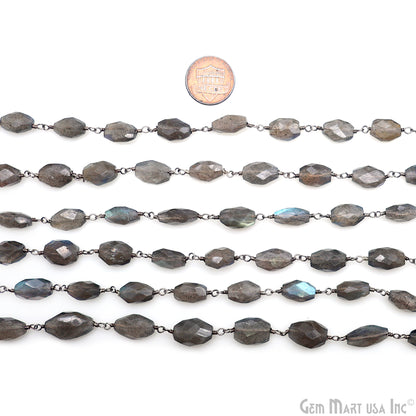 Labradorite 11x8mm Free Form Shape Silver Wire Wrapped Rosary Chain