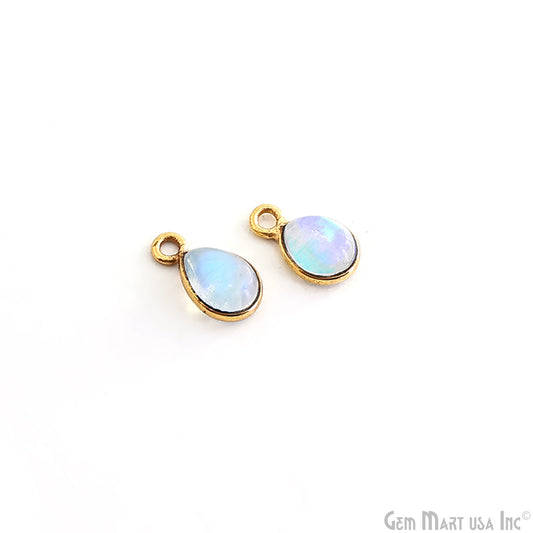 Rainbow Moonstone Cabochon 6x4mm Pear Single Bail Gold Bezel Connector