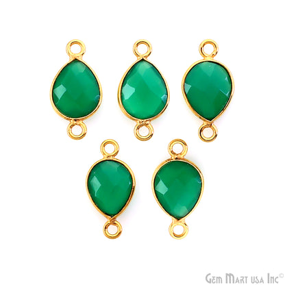 Green Onyx 7x10mm Pears Double Bail Gold Bezel Gemstone Connector