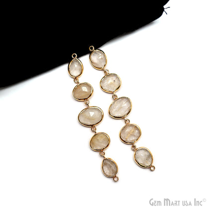 Golden Rutile Gemstone Bezel Component, Line Component, 24K Gold Plated, Double Bail 82x15mm, 1 Piece