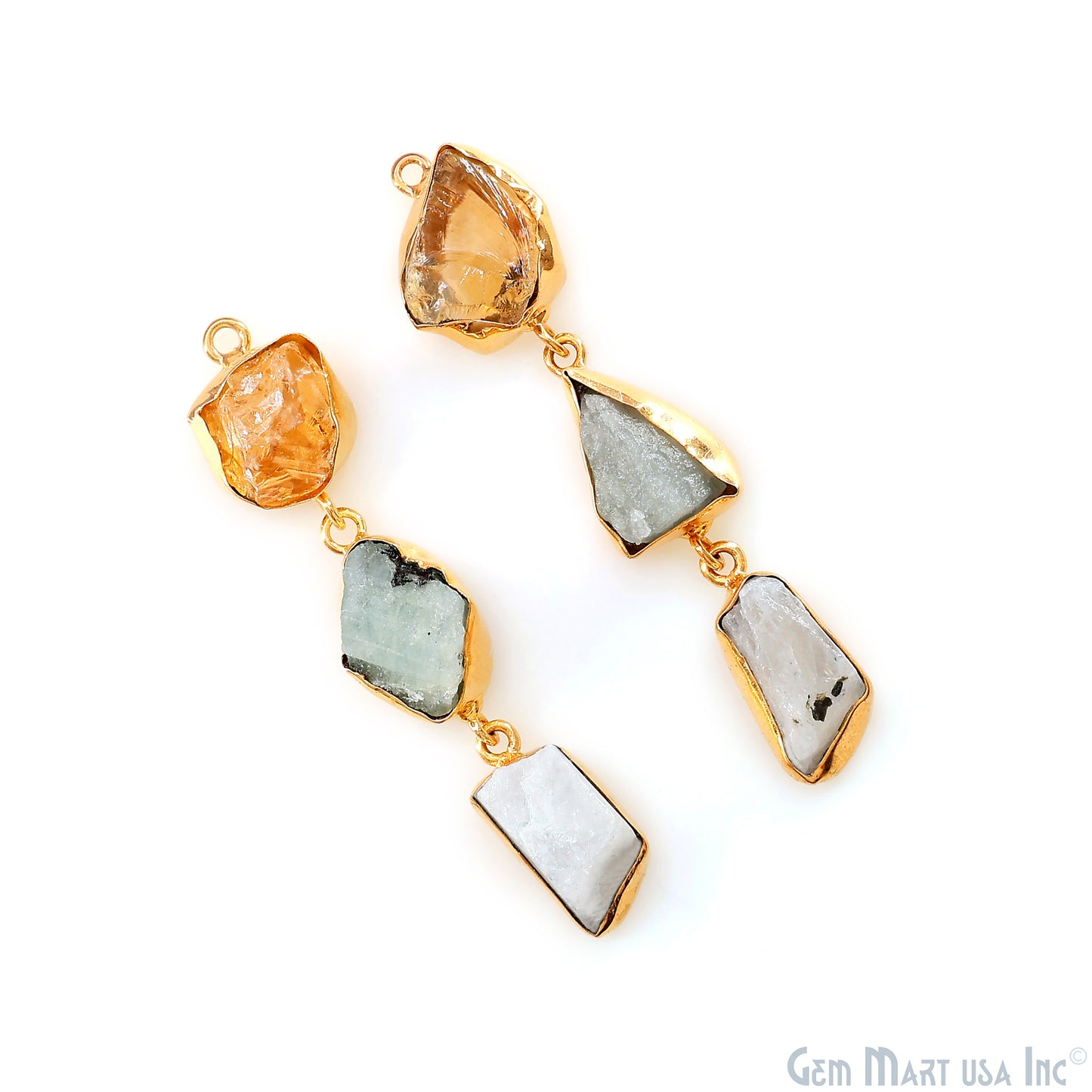 Rough Gemstone Bezel Setting 57x9mm Gold Plated Long Dangle Earring Pair Connectors