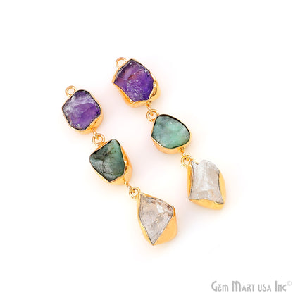 Rough Gemstone Bezel Setting 54x9mm Gold Plated Long Dangle Earring Pair Connectors