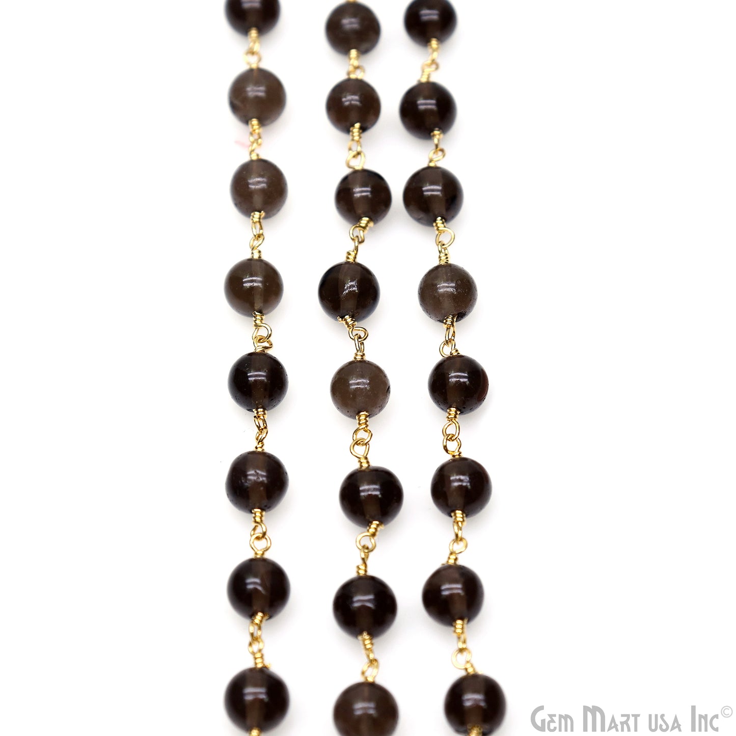 Smoky Topaz Cabochon Beads 6-7mm Gold Wire Wrapped Rosary Chain