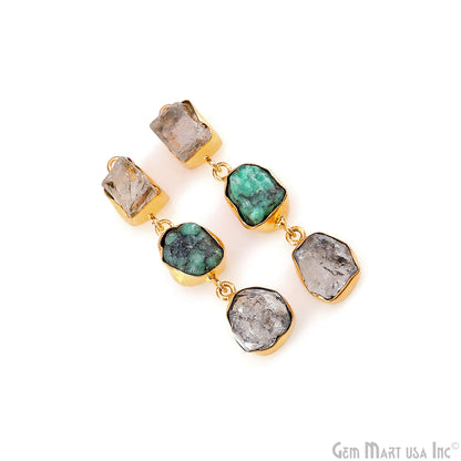 Rough Gemstone Bezel Setting 50x8mm Gold Plated Long Dangle Earring Pair Connectors