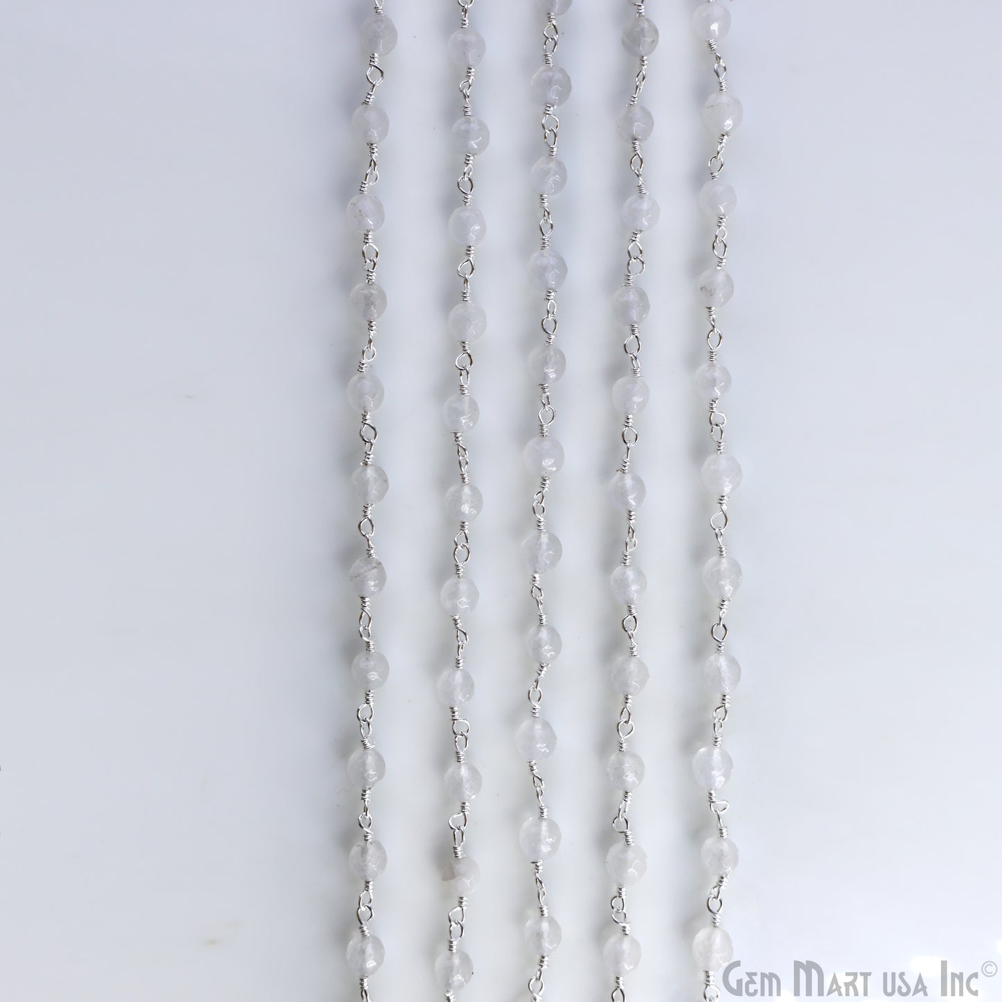 White Jade 6mm Beads Silver Plated Wire Wrapped Rosary Chain