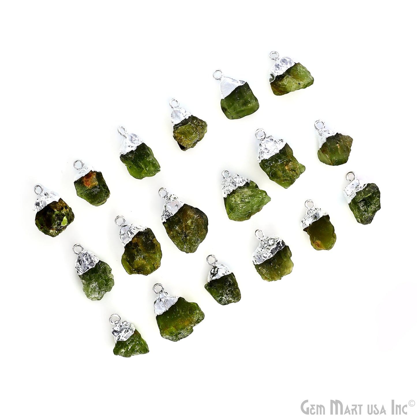 Rough Peridot Gemstone 21x14mm Organic Silver Edged Connector