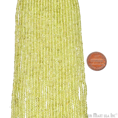 Peridot Rondelle Beads, 17 Inch Gemstone Strands, Drilled Strung Nugget Beads, Faceted Round, 3mm