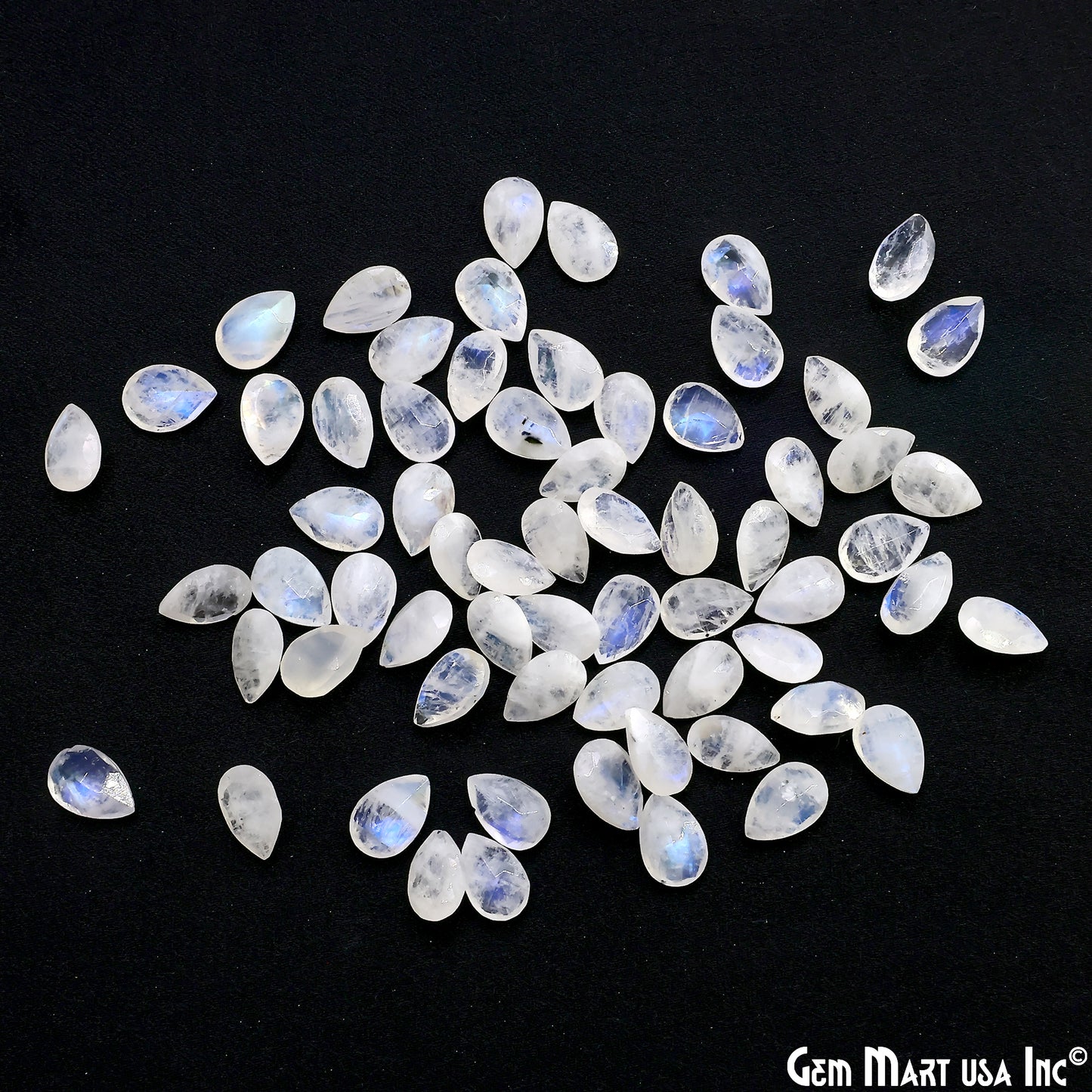 Rainbow Moonstone Wholesale Gemstones, 100% Natural Semi-Precious Gems, Rainbow Cabochons Loose Gems, 6x9mm, Pears, 10PC