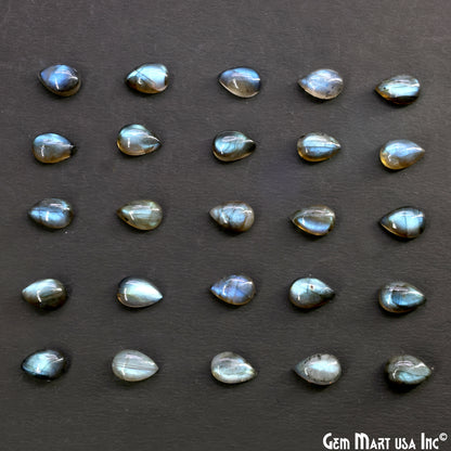 Labradorite Wholesale Gemstones, 100% Natural Semi-Precious Gems, Blue Flash Cabochon Loose Gems, 8x5mm And 9x6mm, Pears, 5PC Lot