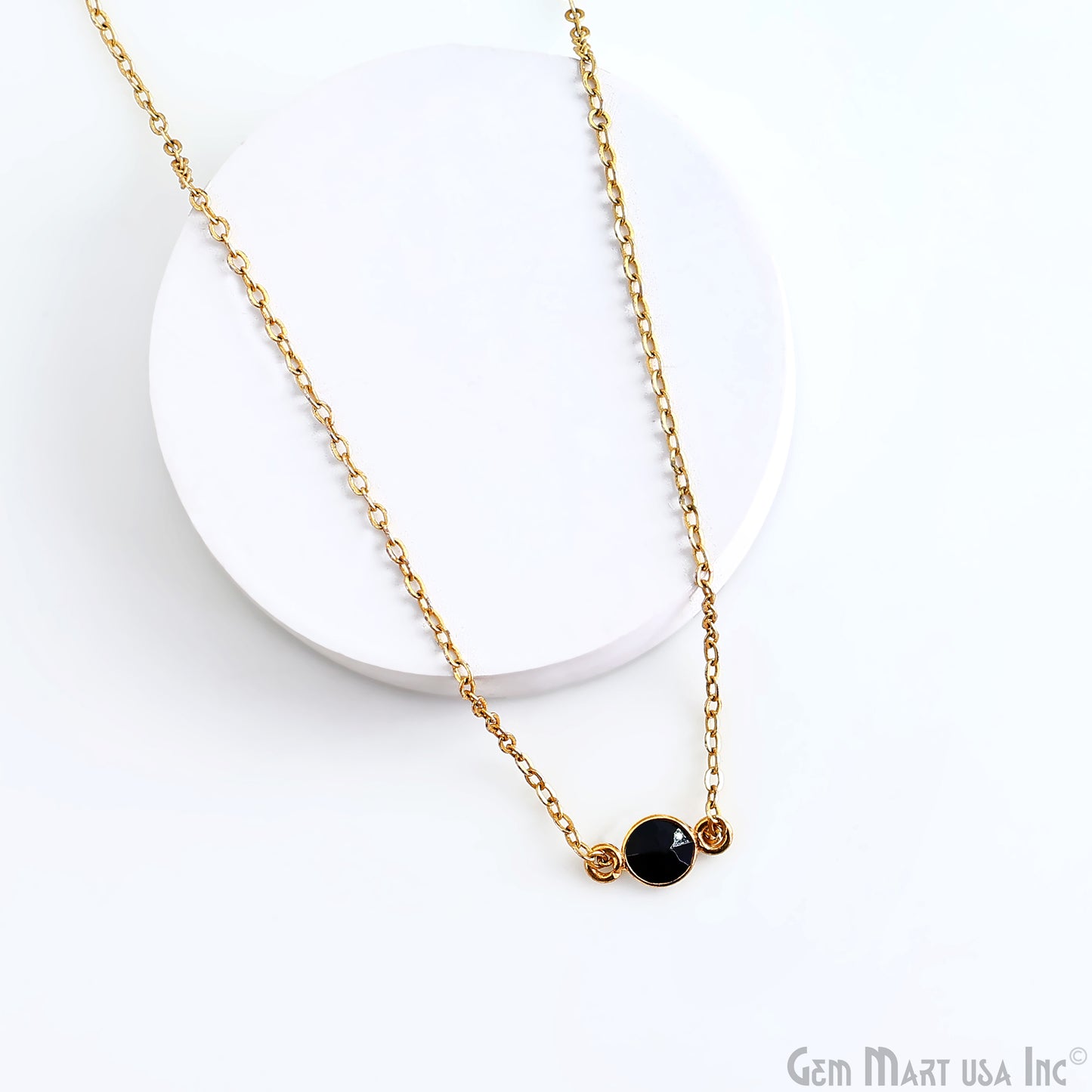 Black Onyx Round 5mm Double Bail Gold Plated Bezel Connector