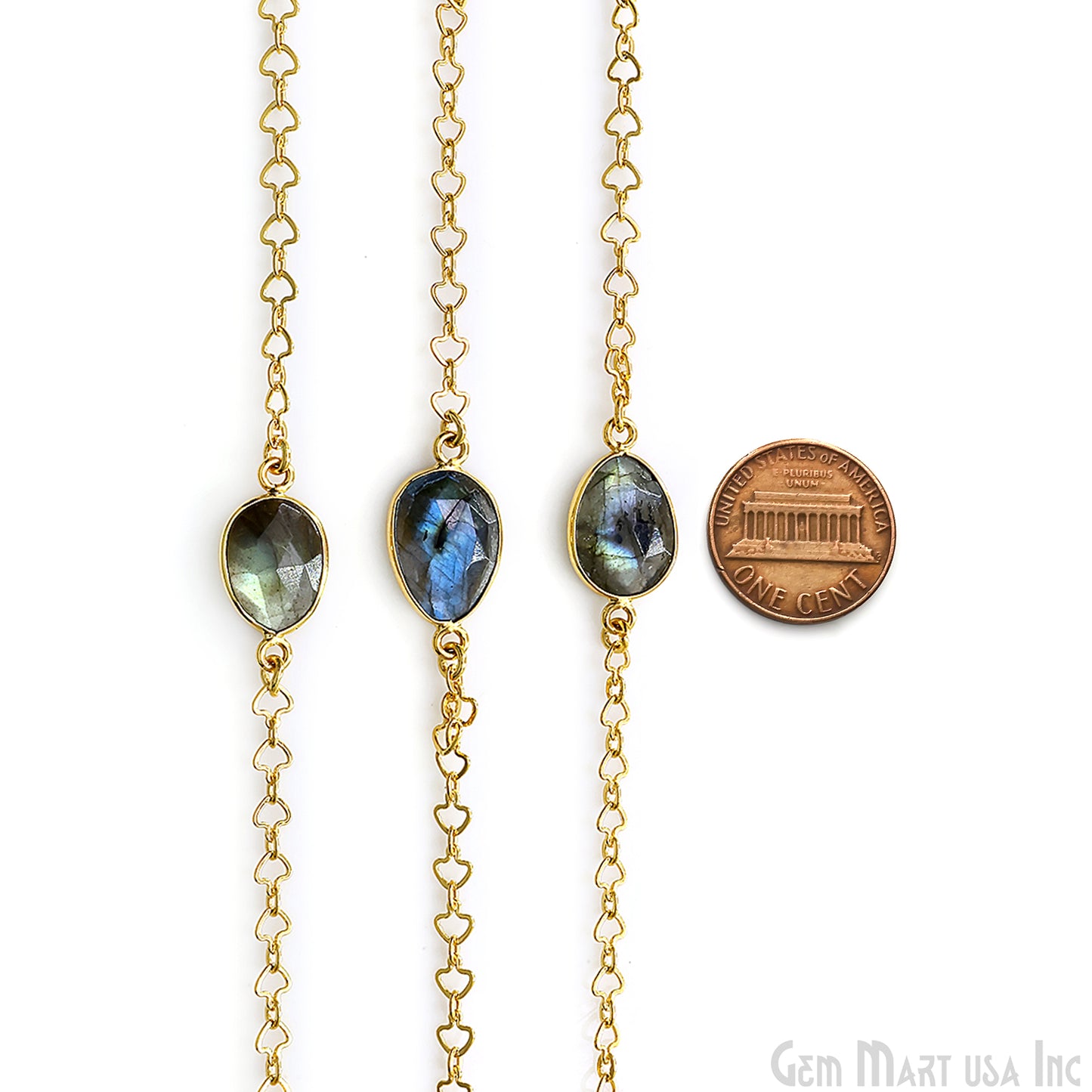Labradorite Faceted 10-15mm Free Form Shape Gold Plated Connector Bezel Link Chain