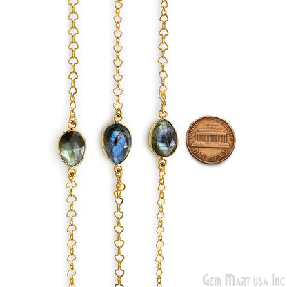 Labradorite Faceted 10-15mm Free Form Shape Gold Plated Connector Bezel Link Chain