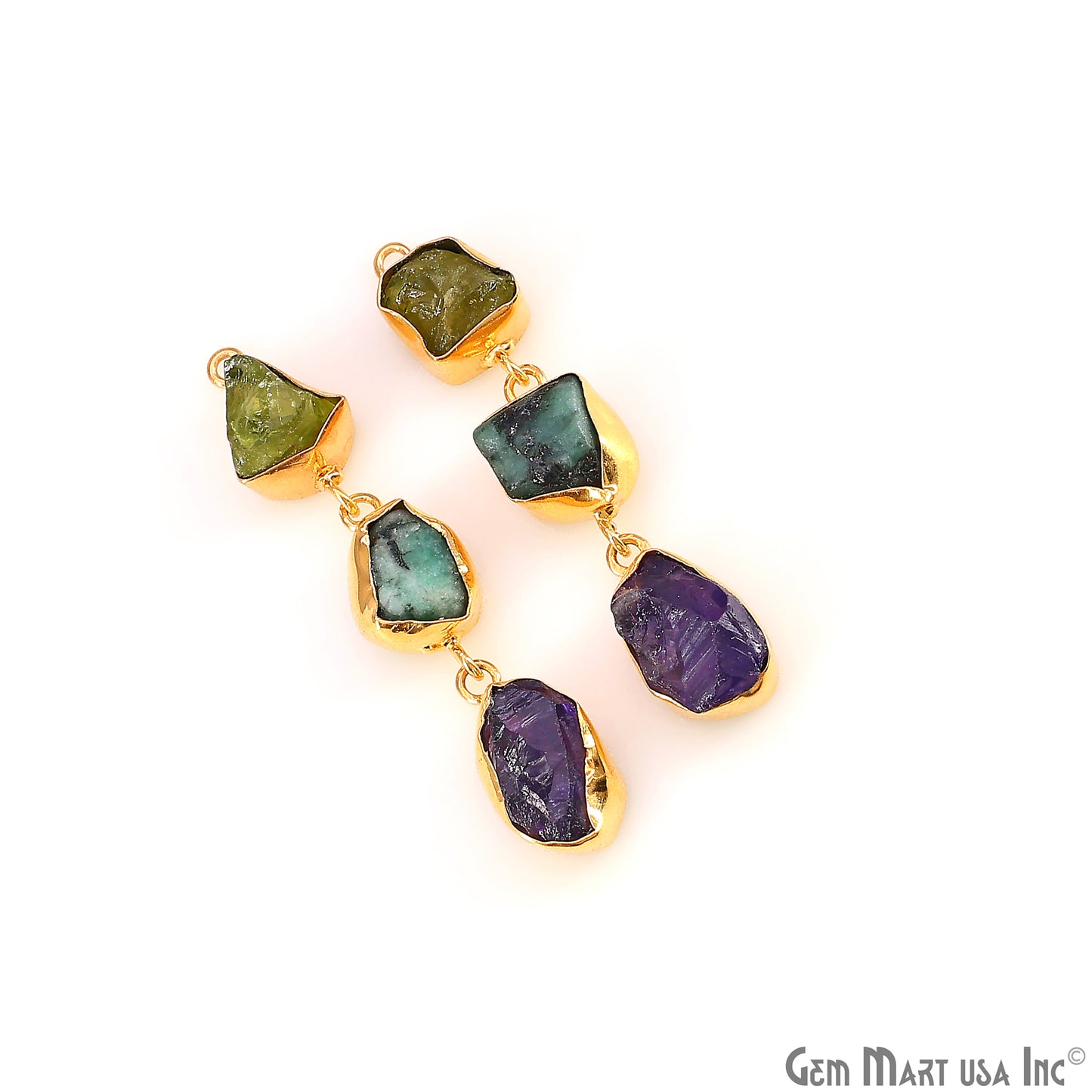 Rough Gemstone Bezel Setting 49x7mm Gold Plated Long Dangle Earring Pair Connectors